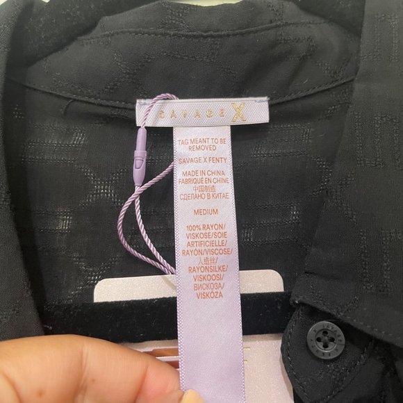 Savage x Fenty Woven Voile Monogram Sleep Crop Shirt with Drawstring - Picture 6 of 9